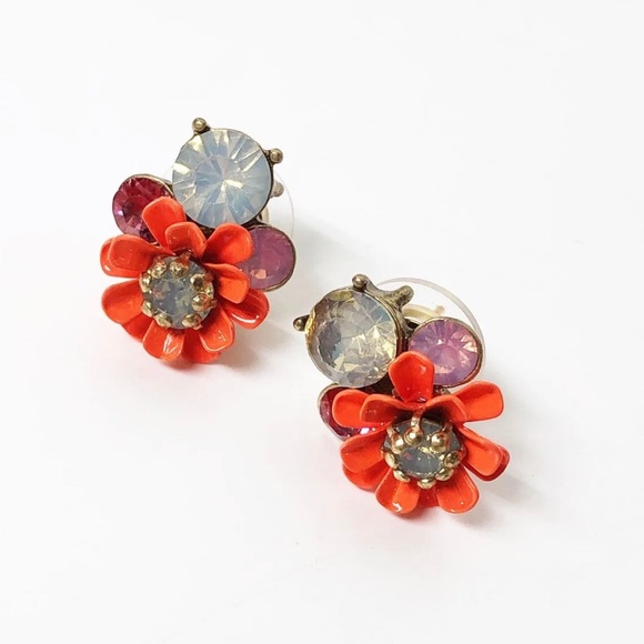 Upcycled Coral Flower & Crystal Earrings - Picture 2 of 7
